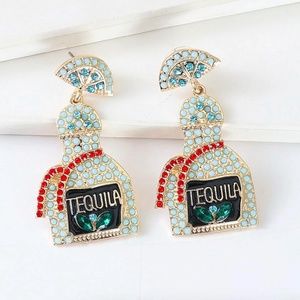 💍💍 FREE Tequila Alcohol Drink Party Rhinestone Boho Hipster Pop Deco Earrings